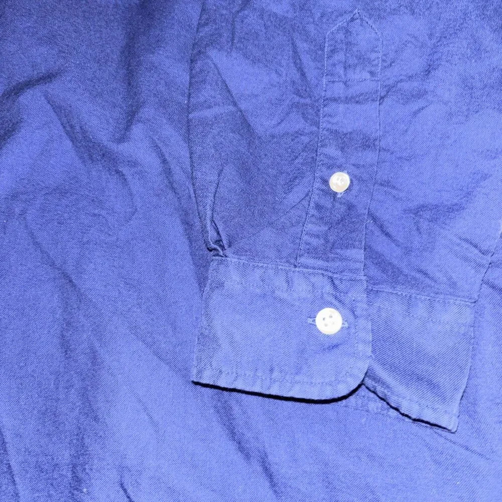 Polo Ralph Lauren Shirt Mens 2XLB Blue Button Up Indigo Green Pony Cotton